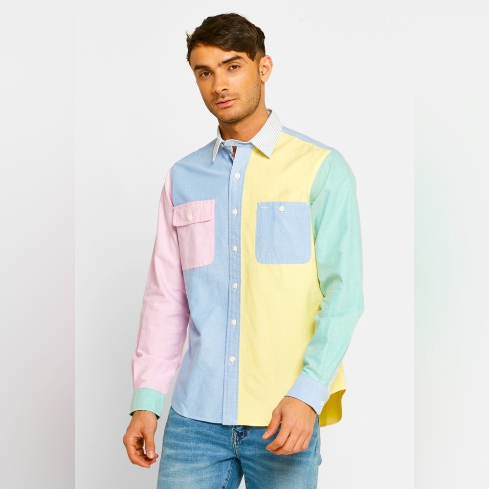 NWT Ralph Lauren Polo Color Block Oxford Fun Work Shirt Button Up Size Large